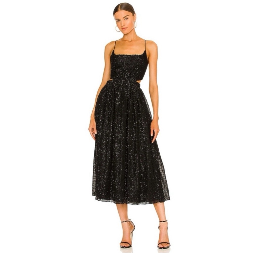 Elliatt Nerida Metallic Cut-Out Midi Dress in Black